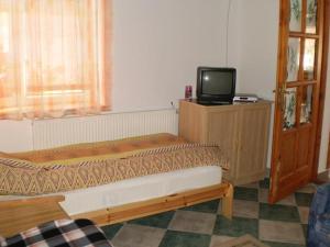 a bedroom with a bed and a tv on a dresser at Dóri Szálláshely in Sárospatak