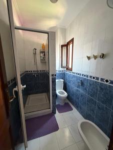 a bathroom with a toilet and a shower and a sink at Boustan homes in Cabo Negro +14 photos