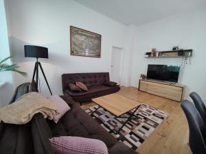 a living room with a couch and a television at Apartment Felicitas FEE in Tulln