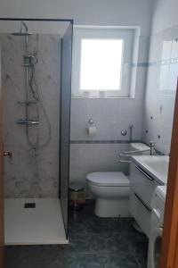a bathroom with a shower and a toilet and a sink at Apartment Ugljan 846b in Ugljan