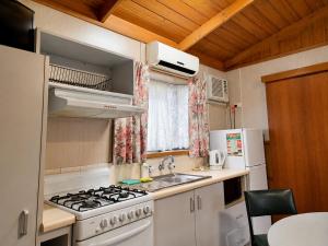 a kitchen with a stove and a sink at Shady Acres Caravan Park in Warrenheip