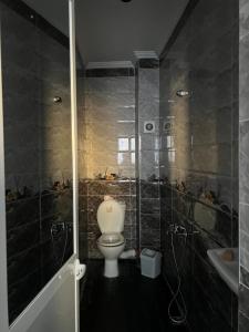 a bathroom with a toilet and a shower and a tub at Mdiaq in M'diq