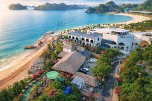 an aerial view of a resort on the beach at LePont Cat Ba Bungalow in Cat Ba