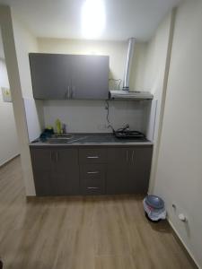 a kitchen with a sink and a counter in a room at Departamento bonito con balcón in La Banda +1 photo