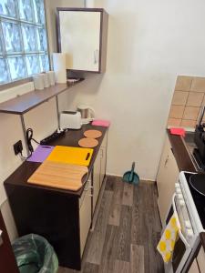 a kitchen with a counter in a room at HappyNest in Böblingen +11 photos