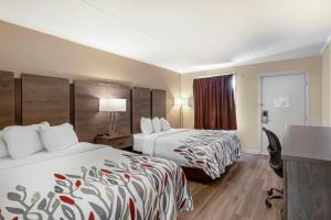 a hotel room with two beds and a window at Red Roof Inn Manchester, TN in Manchester