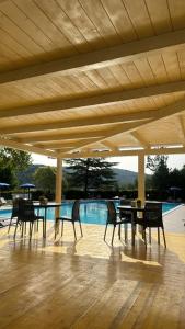 a patio with a table and chairs and a pool at Citrigni in Peschici