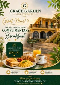 a flyer for a breakfast with a plate of food at Grace Garden Guesthouse by Eminence Ent in Ocho Rios