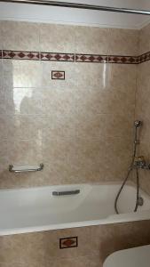 a bathroom with a bath tub with a shower at Hemithea Nidri Rooms in Nydri