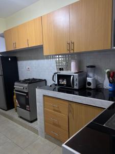 a kitchen with a stove and a microwave at Nesty Homes in Gitura