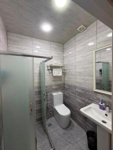a bathroom with a toilet and a sink and a shower at La Casa Boutique Nizami in Baku +39 photos