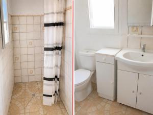 two pictures of a bathroom with a toilet and a sink at L'Eden in Ansouis