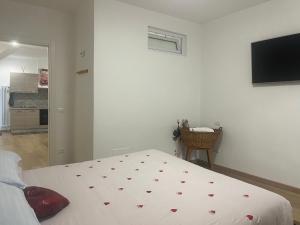 a bedroom with a bed and a flat screen tv at Al Vicolo in Intra
