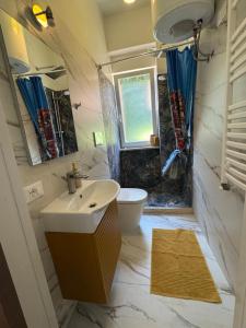 a bathroom with a sink and a toilet and a window at Rome - Green Hills condominio in Colleverde