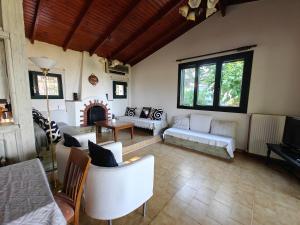 a living room with a couch and a fireplace at Nikiana Panorama in Nikiana