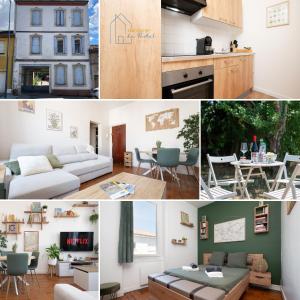 a collage of photos of a kitchen and a living room at Le Pastel Albigeois Parking & jardin 1km Unesco in Albi