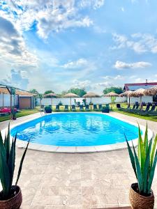 a large swimming pool with chairs and umbrellas at Boutique Hotel Ilitsa in Gavril Genovo