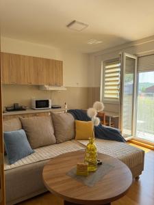 a living room with a couch and a table at Apartman Lambros 2 in Soko Banja