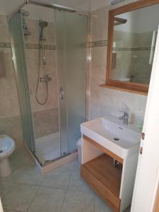 a bathroom with a shower and a sink and a toilet at Apartma Z in Koper