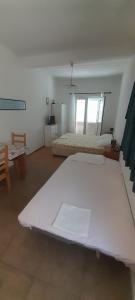 a white room with two beds and two windows at Feliks-Studio with balcony in Babino Polje