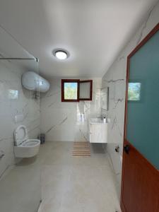 a bathroom with a toilet and a sink at Casa vacanze Cape Rodon in Draç