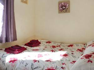 a bed with red pillows on it in a bedroom at Noddfa in Newcastle Emlyn