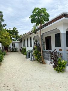 a white house with a tree in front of it at Ebruli Guest House in Nungwi