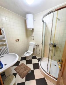 a bathroom with a shower and a toilet and a sink at Apartment Love in Vlasic
