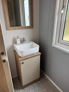 a bathroom with a sink and a mirror at Luxury Lodge in Beverley +12 photos