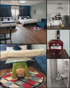 a collage of photos of a bedroom with beds and a room with at popular condo c5 แม่ตัง in Thung Si Kan +6 photos