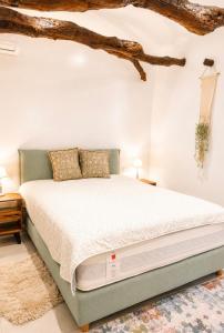 ein Schlafzimmer mit einem Bett in einem Zimmer in der Unterkunft Villa Benjamin in Mílatos