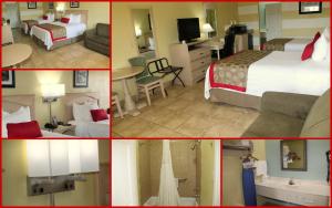 a collage of four pictures of a hotel room at Ramada by Wyndham & Suites South Padre Island in South Padre Island