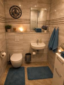 a bathroom with a toilet and a sink at Relax Ferienwohnung in Odernheim +17 photos