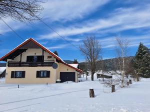 a house in the snow with snow covered ground at Kuća za odmor Lipa Dora near Plitvice in Donji Babin Potok