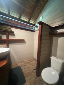 a bathroom with a toilet and a sink at Lodge Ti Zaboka , SPA Privatif in Les Abymes