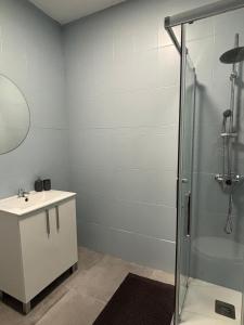 a bathroom with a sink and a shower at El Volcan in Los Llanillos