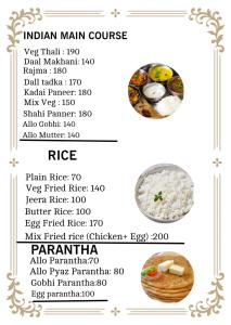 a menu of the indian main course at Bunkar house in Tosh