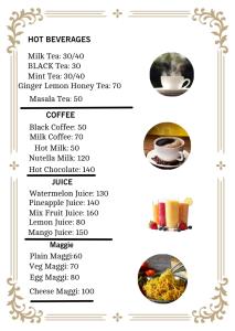 a screenshot of a menu of hot beverages at Bunkar house in Tosh
