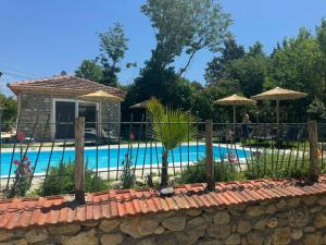a swimming pool in front of a villa at Villa Sofia in Evkarpía