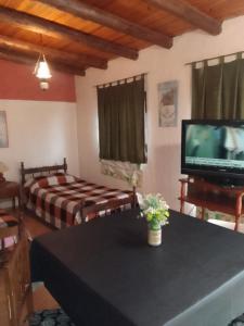 a living room with a table with a television and a bed at El Espinillo 2 in La Falda