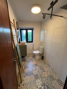 a bathroom with a toilet and a sink at Casa do Sol in Pedrógão