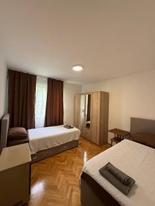 a hotel room with two beds and a table at ZoViTe apartment in Topla