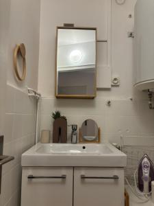 a bathroom with a white sink and a mirror at La nuit calme in Annemasse