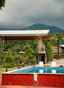 a swimming pool in front of a house at Varga Kvareli in Kvareli