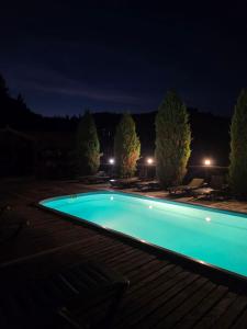 a swimming pool at night with trees in the background at 12 Місяців-Травень in Slavske