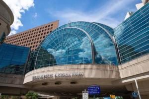 a large glass building with the words university of aberdeen at Urban Escape in Indianapolis
