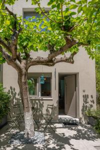 a tree in front of a building with a door at Blue Horizon luxury residence in Kanali