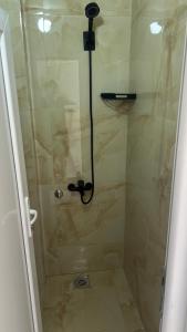 a shower with a glass door in a bathroom at Apartmani Tajra in Donji Štoj
