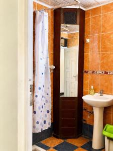 a bathroom with a shower and a sink at Hotel Beirut Oruro in Oruro +35 photos