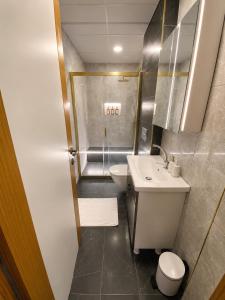 a bathroom with a sink and a toilet and a shower at Royal Fsm Suites in Istanbul